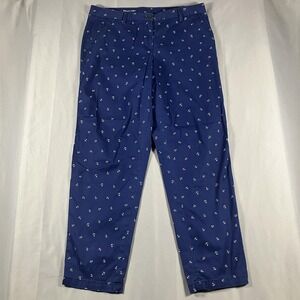 Talbots Relaxed Chino Pants Womens 10 Blue Anchor Print Straight Leg Stretch